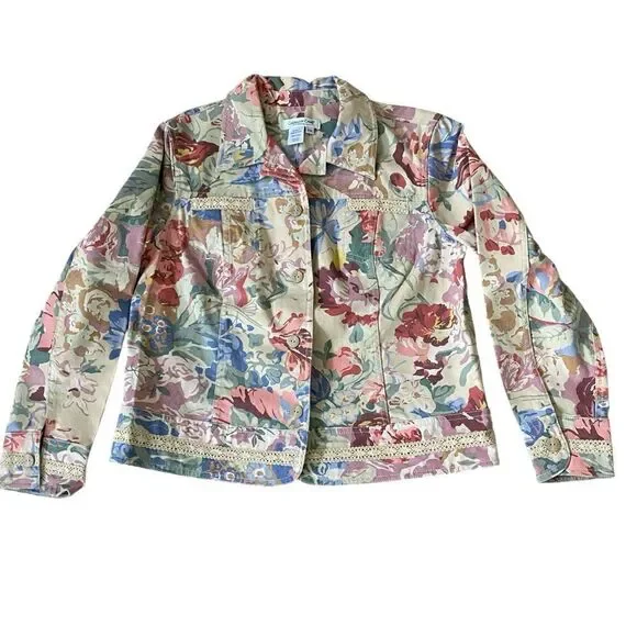 Women's Coldwater Creek Floral Denim Jacket Size PM - Picture 3 of 8